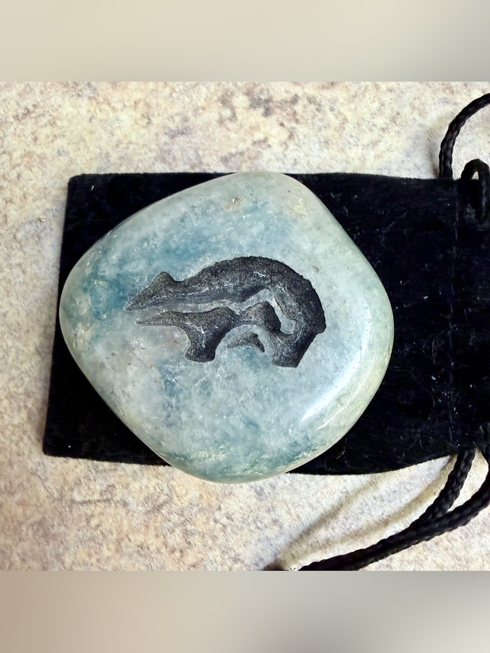 Aquamarine Zuni Bear Totem good luck stone
